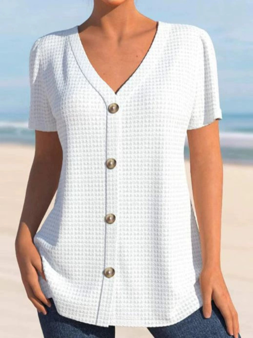 ZARA Summer Solid Button Down Short Sleeve Loose Casual Top